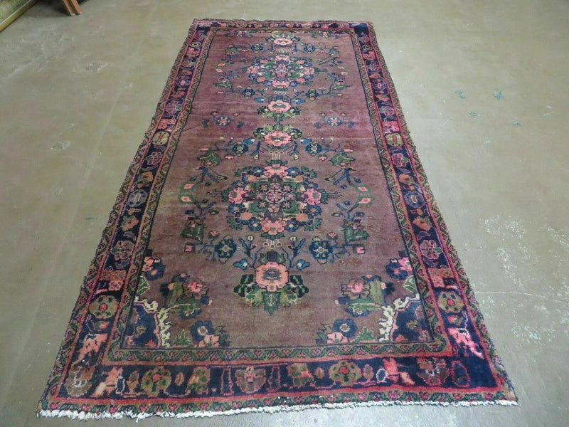 3 x 7 Antique Persian Hamadan Nahavand Rug, Tribal Runner Rug , Handmade Oriental Wool Rug, Vegetable Dyed, Purple-Red & Dark Blue, 3x7 Rug by Jewel Rugs
