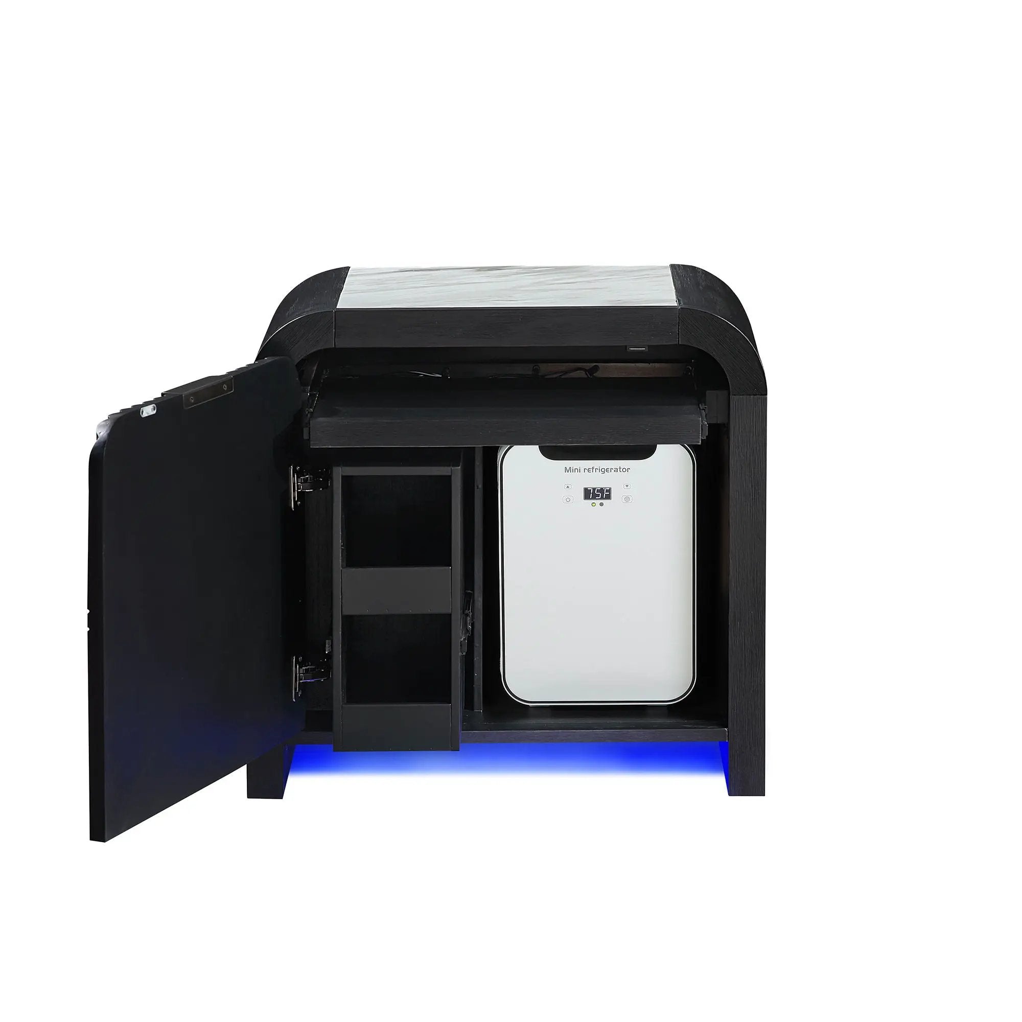Beverly - Nightstand With Cooler And Speaker, LED Light, Rounded Sides - Black White by Unique Piece Furniture