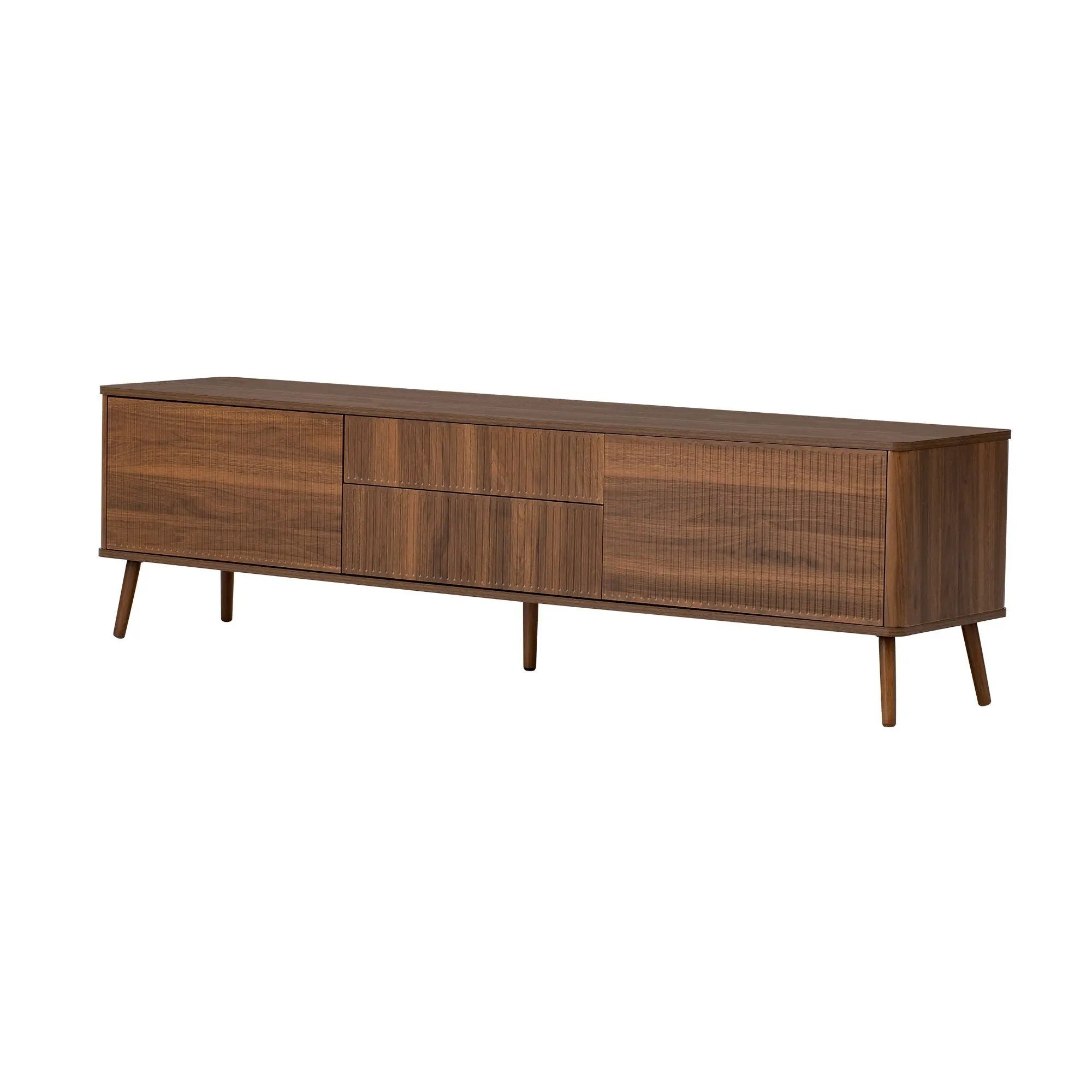 Fluted TV Stand With Storage Drawers And Cabinets For TVs Up To 80", Soft-Close Hinges, Cable Management - Walnut by Unique Piece Furniture