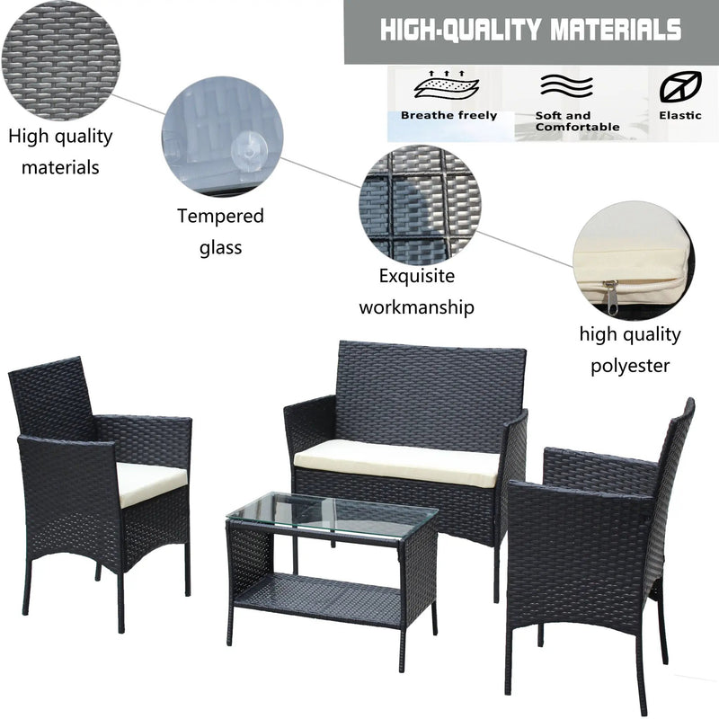 4 PC Rattan Patio Furniture Set Outdoor Cushioned Wicker Sofa by HouseOfZazla