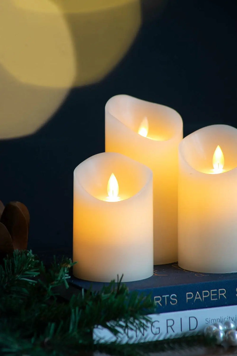 Flickering LED Candles With Remote Timer (Set of 3) - Ivory by HouseOfZazla