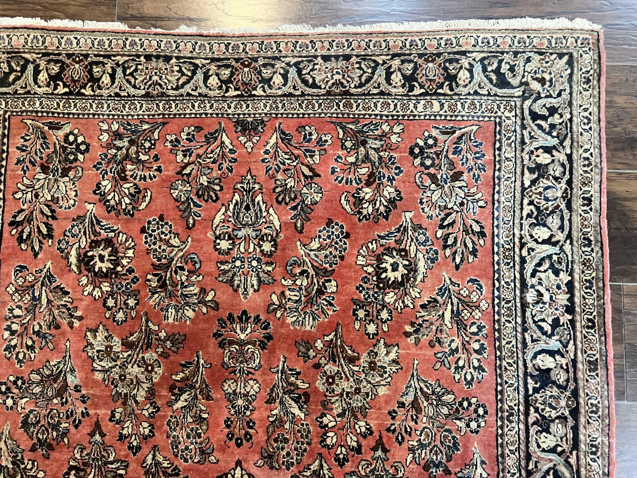 Antique Persian Sarouk Rug 4x7, Hand Knotted Wool Red Persian Carpet, Floral, Fine 300 KPSI by Jewel Rugs
