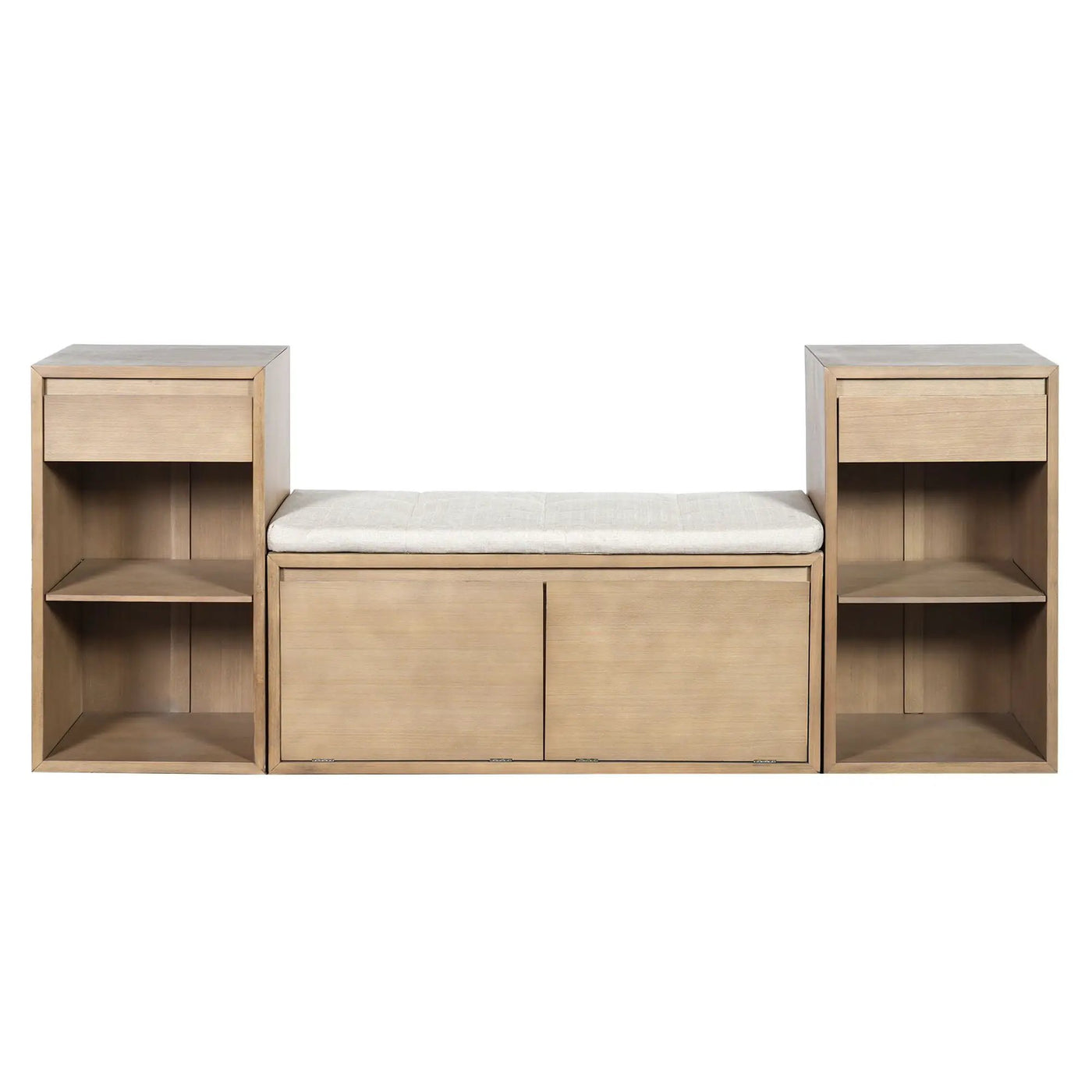 Entryway Storage Bench With Cushion, Drawers & Open Shelves by HouseOfZazla