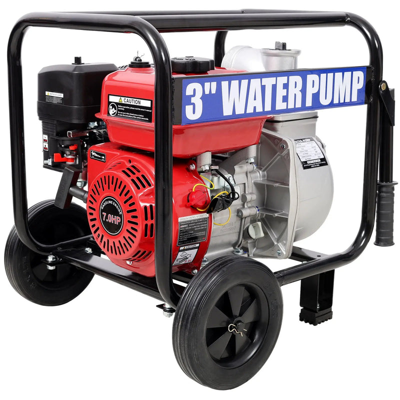Gas Engine Powered Water Pump 3" Inlet & Outlet 7Hp 212Cc Epa Certified With Wheels And Handle - Black / Red by HouseOfZazla