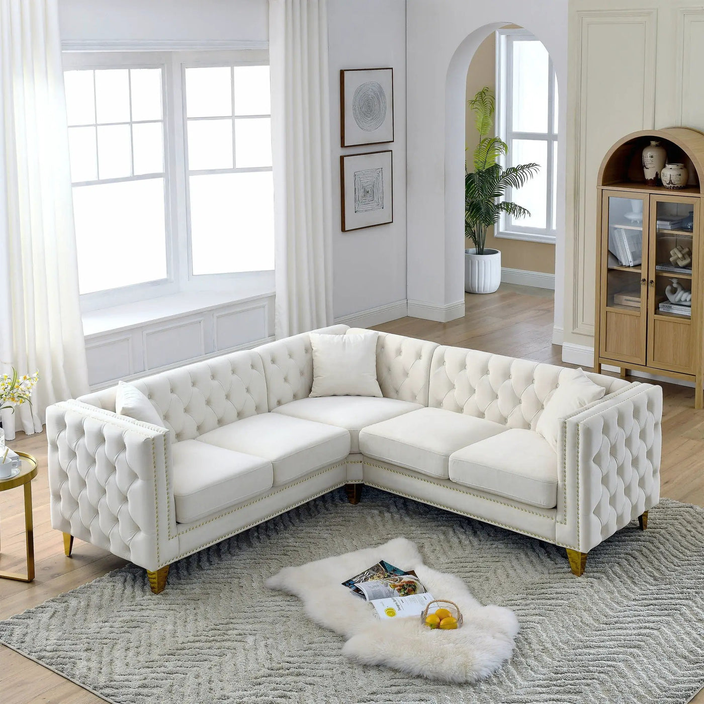 L-Shaped Corner Sofa, 5 Seater Sectional With Tufted Design by HouseOfZazla