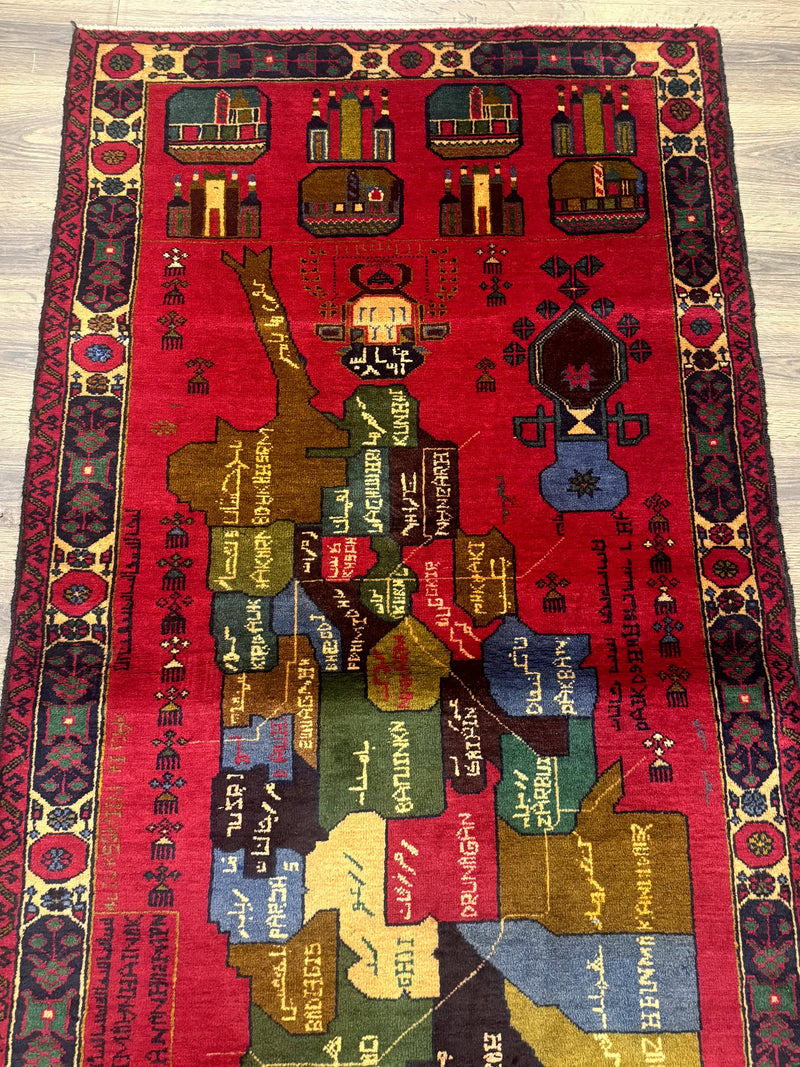 Red Afghan Balouch Rug 3x7, Tribal, Map of Afghanistan Depiction, Handmade, New by Jewel Rugs