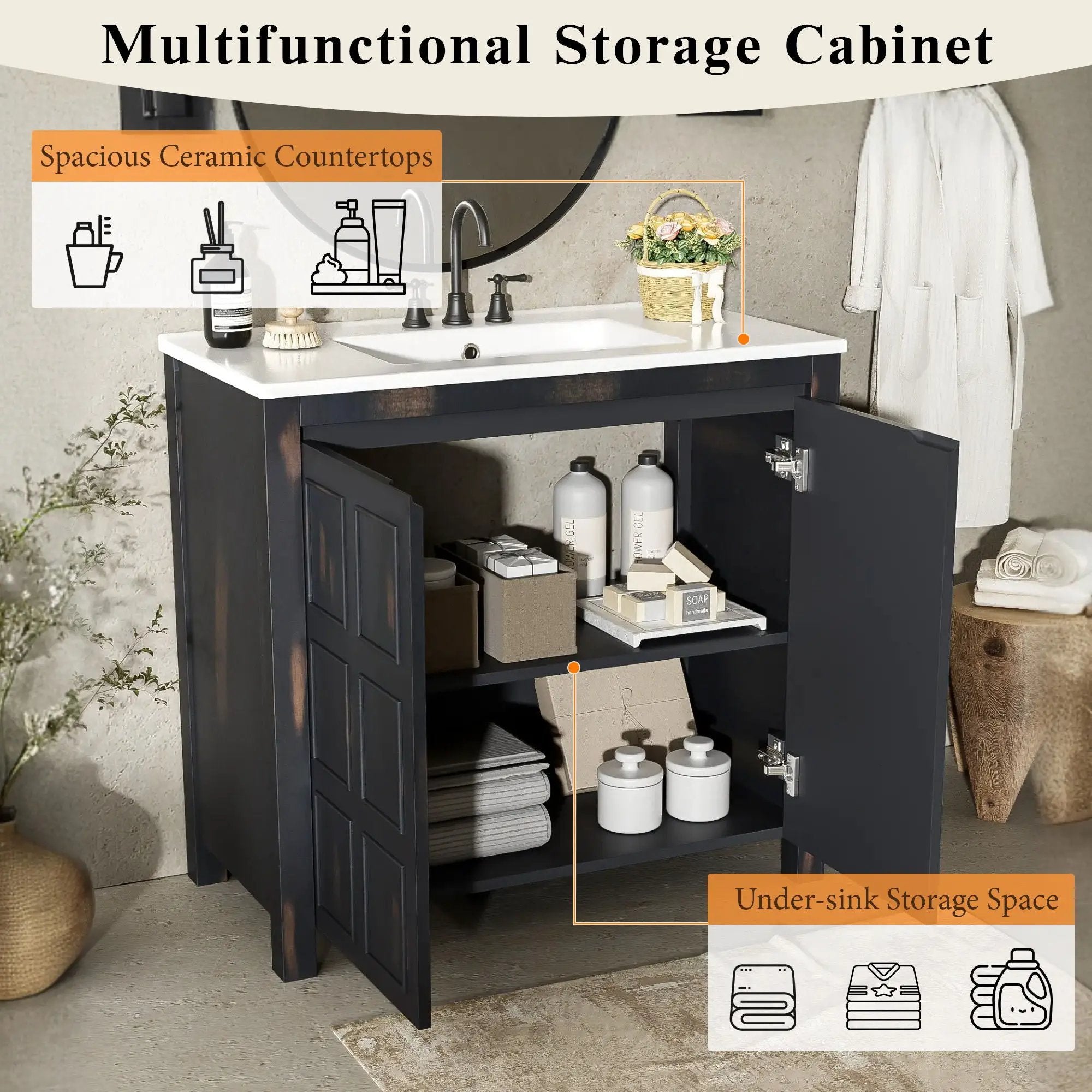 Bathroom Vanity Organizer With Sink, Combo Cabinet Set, Bathroom Storage Cabinet by Unique Piece Furniture
