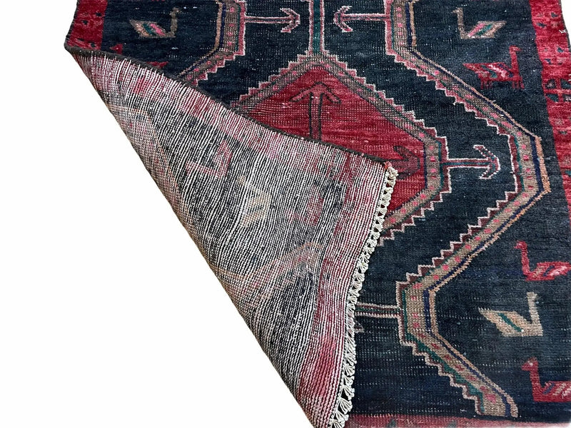 3 X 7 Handmade Wool Tribal Runner Rug Geometric Red Blue Boho Organic Dyes by Jewel Rugs