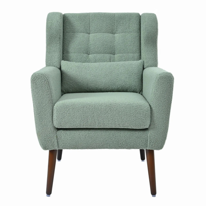 Modern Accent Chair, Teddy Fabric Living Room Chairs Comfy Reading Chair, Mid Century Accent Chair, Lounge Arm Chairs Armchair For Living Room Bedroom - Light Green by HouseOfZazla