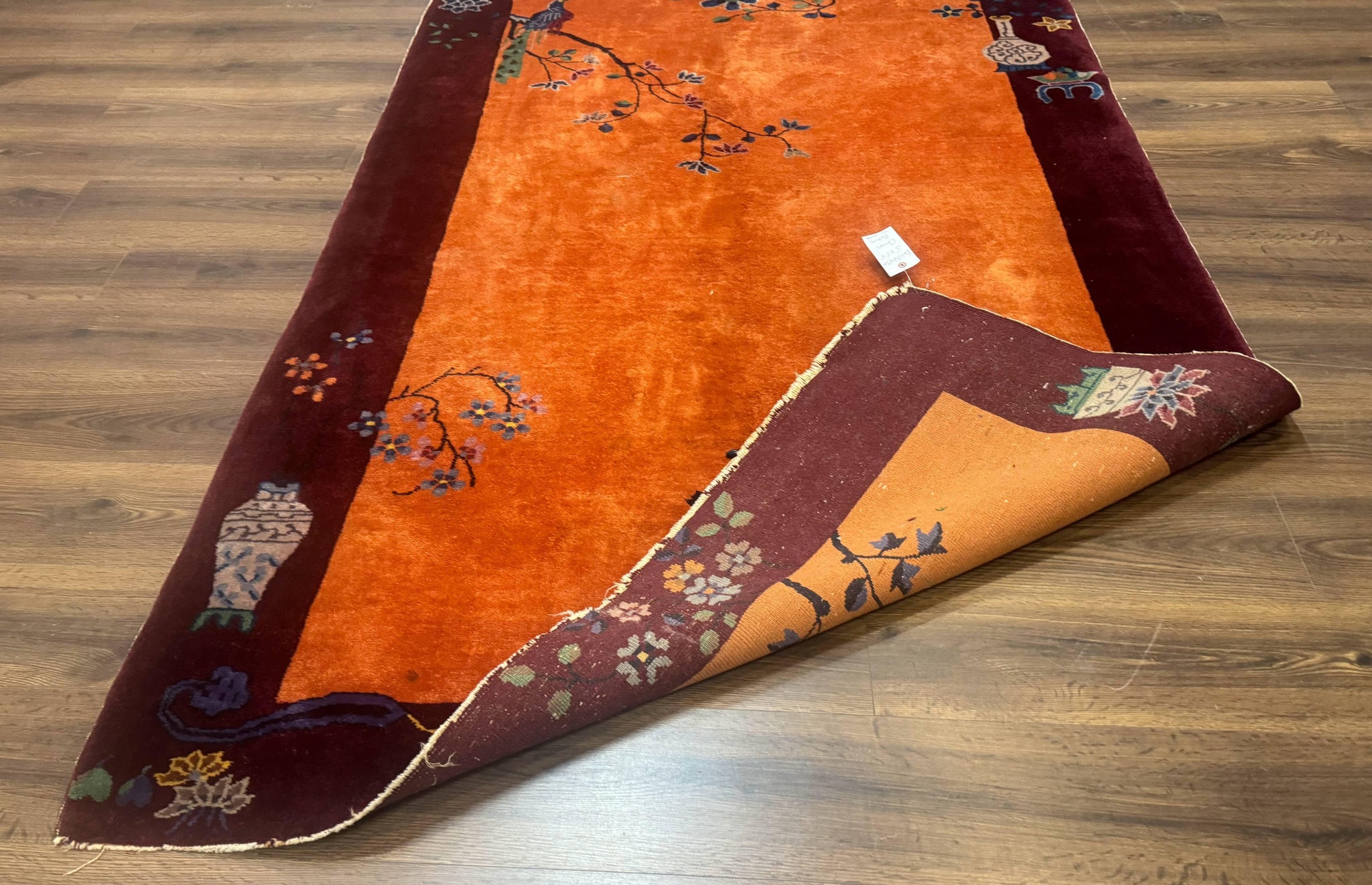 Chinese Art Deco Rug 5x8, Antique Chinese Wool Rug, Nichols Rug, Rare Chinese Carpet, Orange and Purple-Maroon by Jewel Rugs