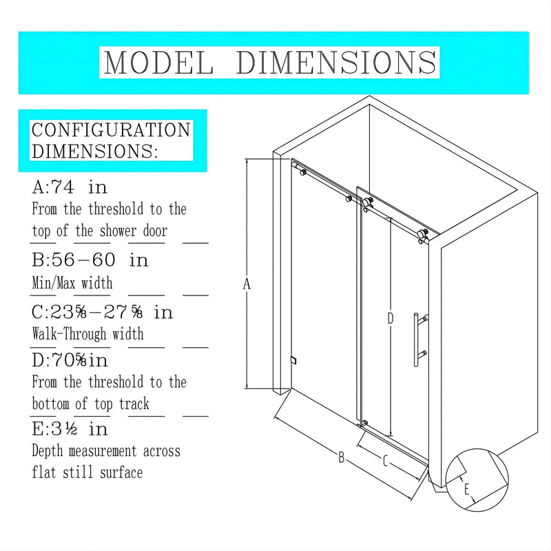 Frameless, Single Sliding Soft Close Shower Doors, 5/16" Sgcc Tempered Glass by HouseOfZazla