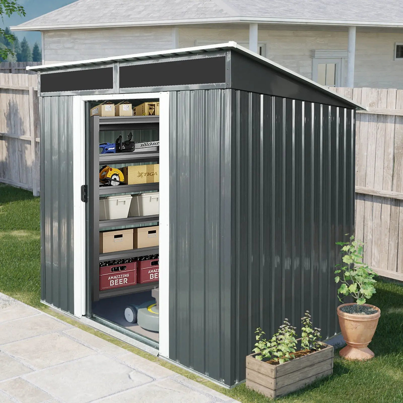 Outdoor Metal Storage Shed And Transparent Plate For Garden, Lawn by HouseOfZazla