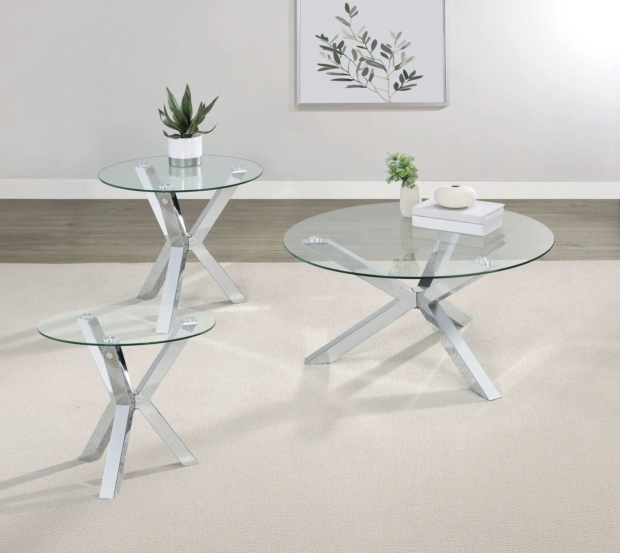 Kenzie 3-piece Round Coffee and End Table Set Chrome by Unique Piece Furniture