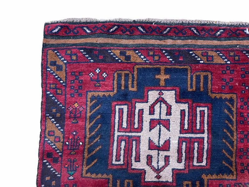 2' 9" X 4' 7" Vintage Handmade Tribal Wool Rug Balouchi Rug Afghan Rug Red Beige by Jewel Rugs