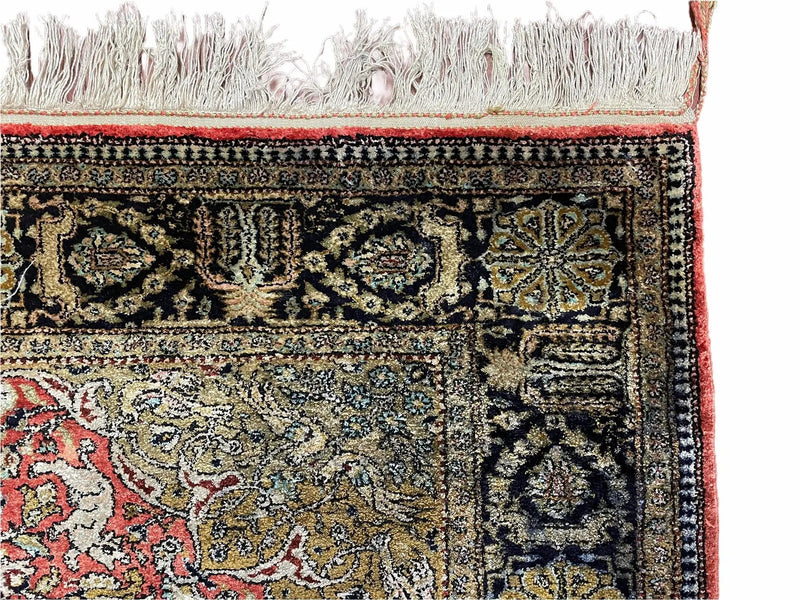 Persian Qum Silk Rug 3.8 x 5.6, Silk on Silk, Animal Pictorials, Fine 330 KPSI by Jewel Rugs