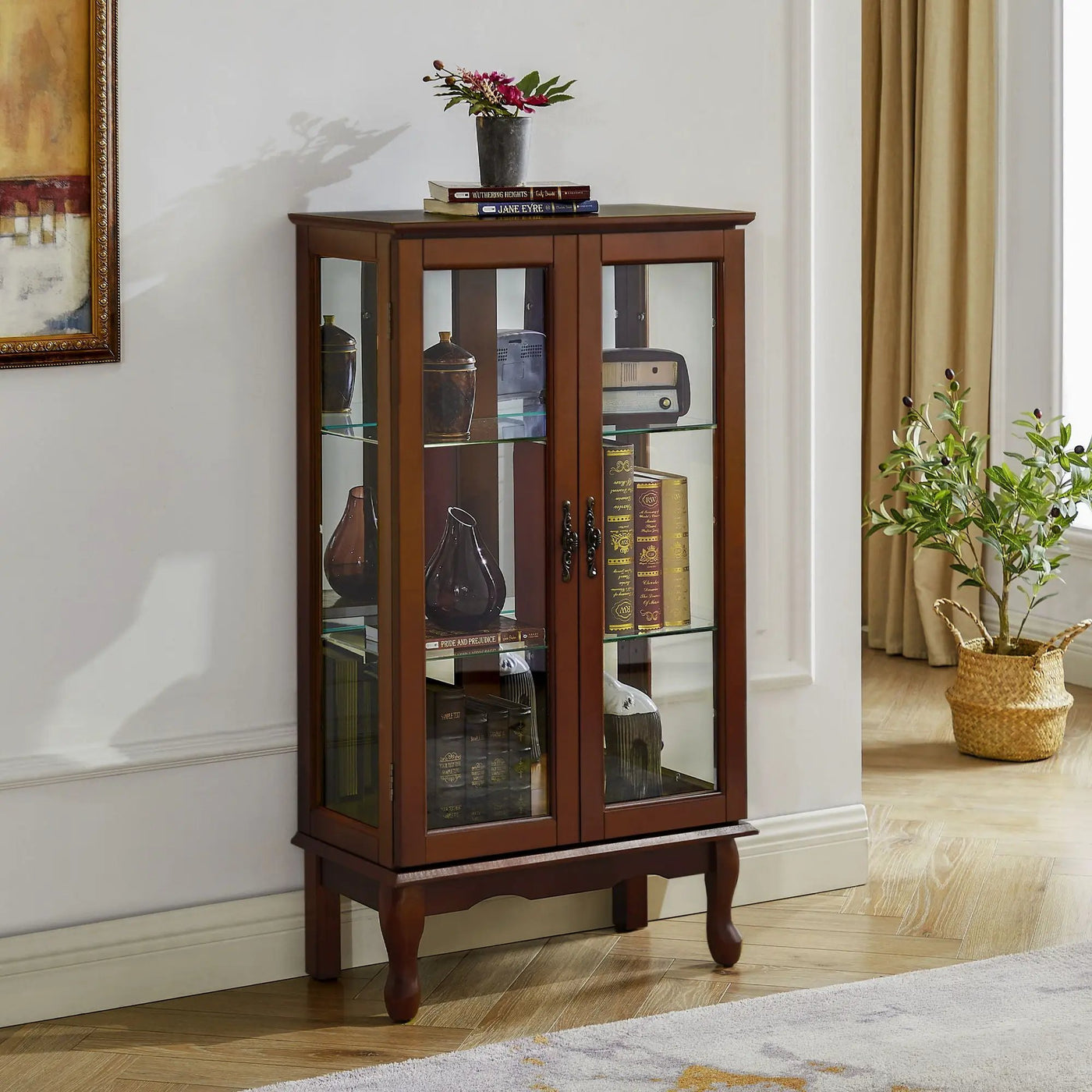 Curio Cabinet Lighted Curio Diapaly Cabinet With Adjustable Shelves And Mirrored Back Panel, Tempered Glass Doors (3 Tier), (E26 Light Bulb Not Included) by Unique Piece Furniture