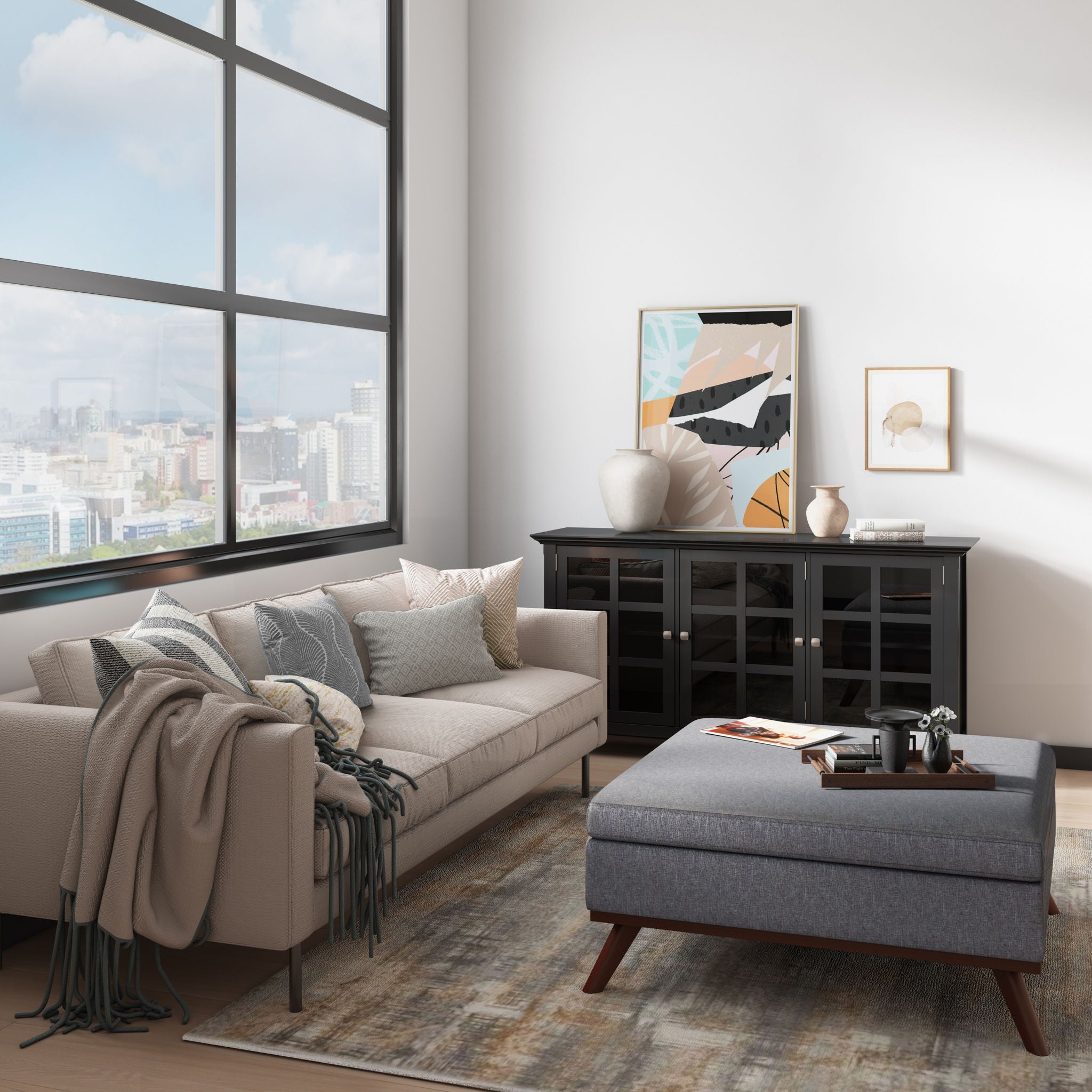 Owen - Square Coffee Table Storage Ottoman - Slate Gray by HouseOfZazla