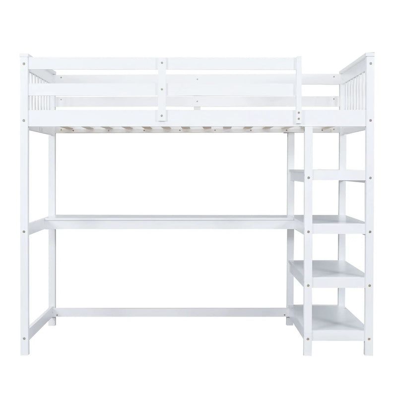 Loft Bed With Storage Shelves And Under Bed Desk by Unique Piece Furniture
