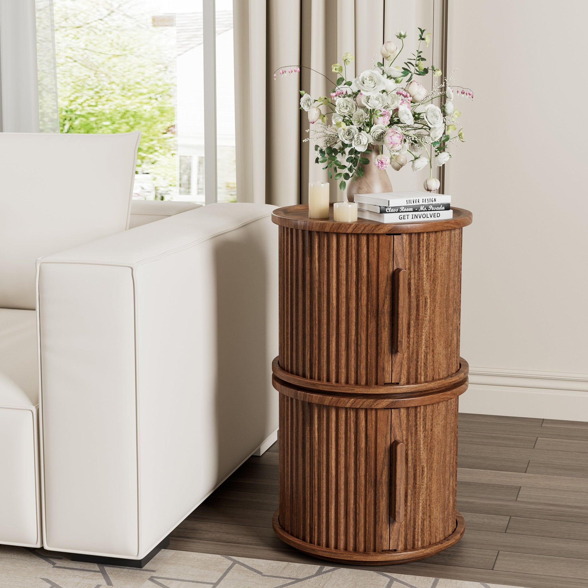 4-Piece Round Coffee Table Set with Sliding Door Storage by HouseOfZazla
