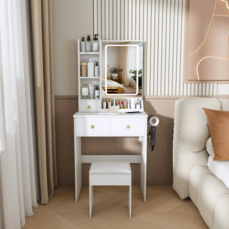Modern Small Vanity Desk With 3 LED Lighting Modes, 3 Drawers by HouseOfZazla