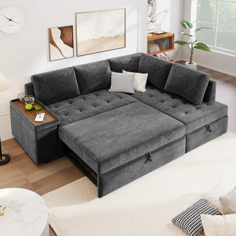 L Shaped Couch With Pull Out Bed And Storage Sectional Sleeper Sofa by HouseOfZazla