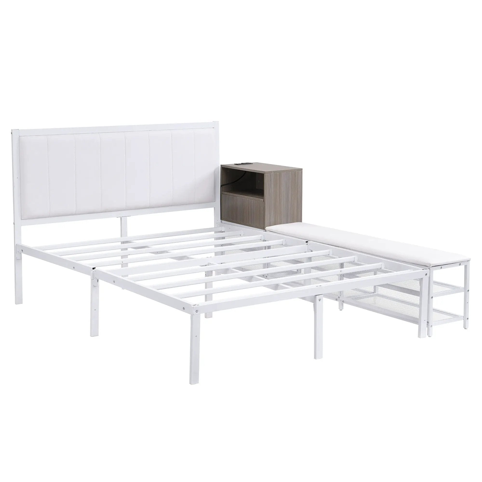 Platform Bed With 2 Tier Storage Shelves, Storage Cabinet by Unique Piece Furniture