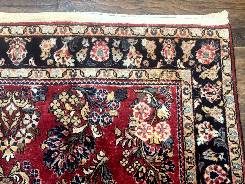 Antique Persian Sarouk Rug 4x7, Floral, Red 1920s Persian Wool Carpet by Jewel Rugs