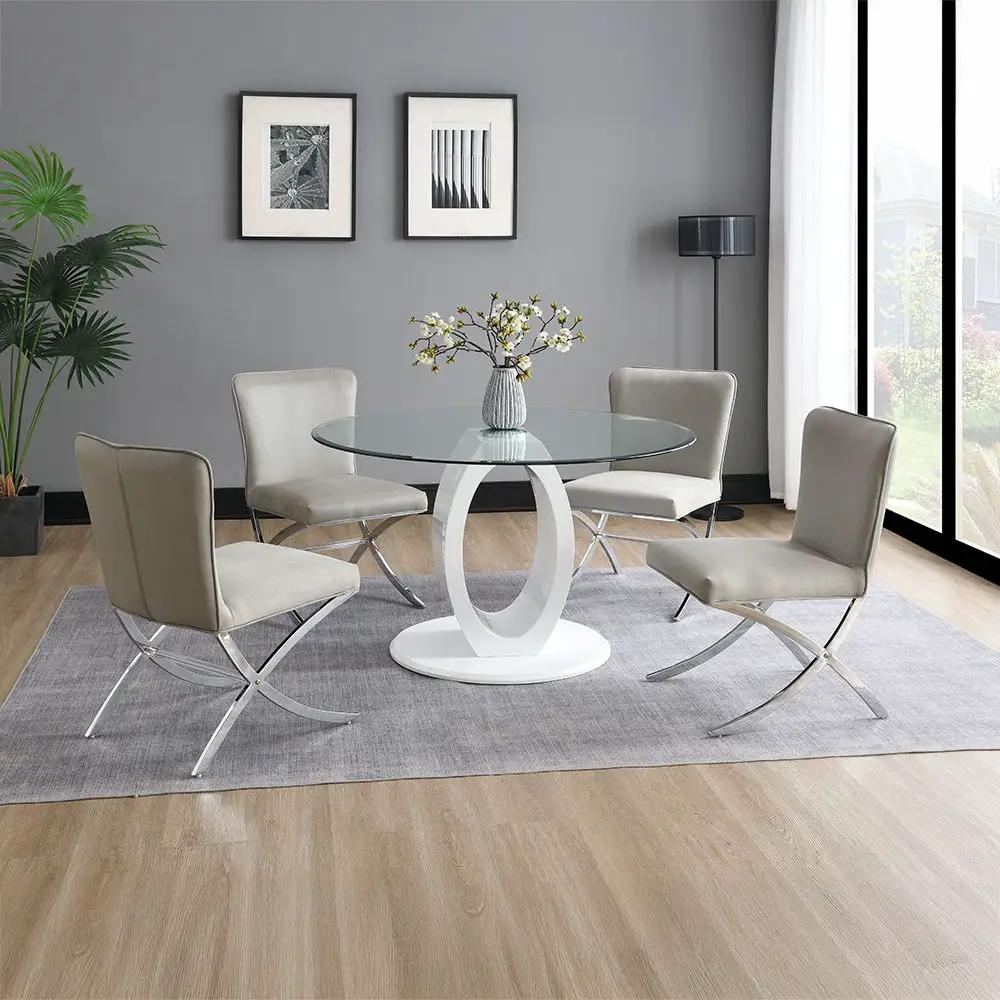 Larry - Glass Top Round Dining Table - White High Gloss by Unique Piece Furniture