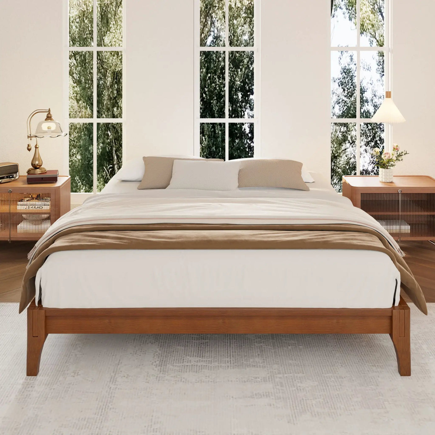 Solid Dry Bamboo Platform Bed Frame, With Slat Support by HouseOfZazla