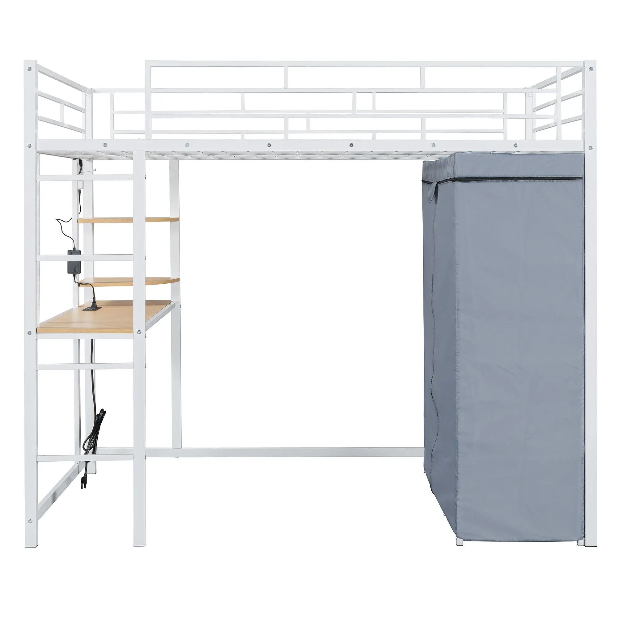 Loft Bed With Desk, Shelves, Power Outlet, LED Light And Wardrobe by HouseOfZazla