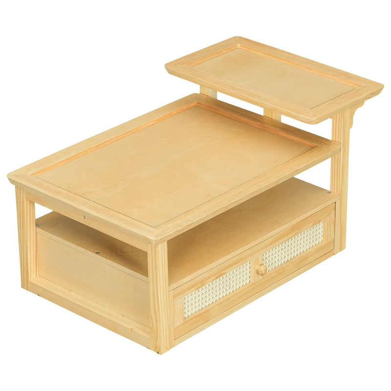 Coffee Table With 1 Storage Shelf, 2 Tabletops And 1 Rattan Drawer by HouseOfZazla