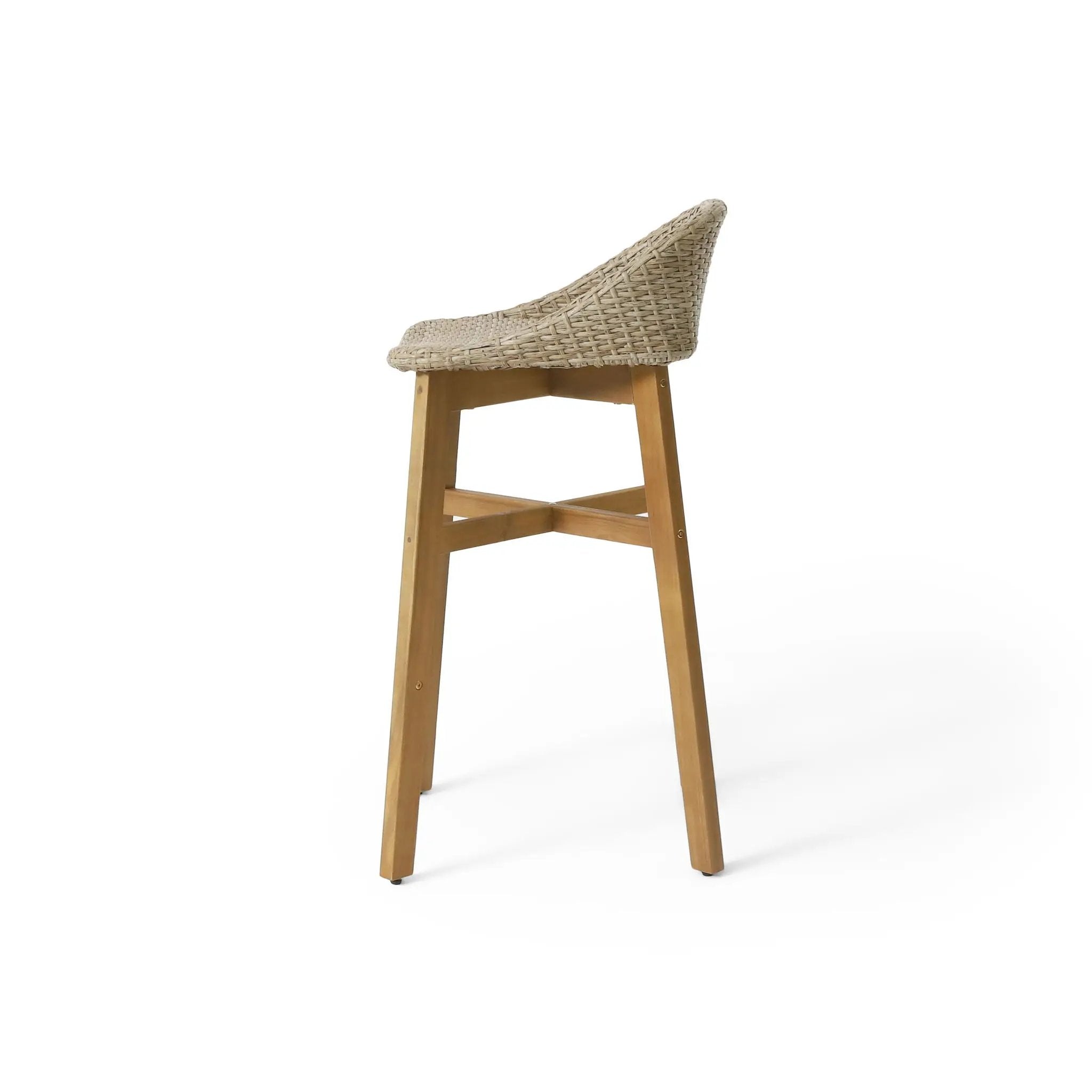 Beeson Outdoor Wicker and Acacia Wood Barstools Set, Water Resistant - Brown by HouseOfZazla