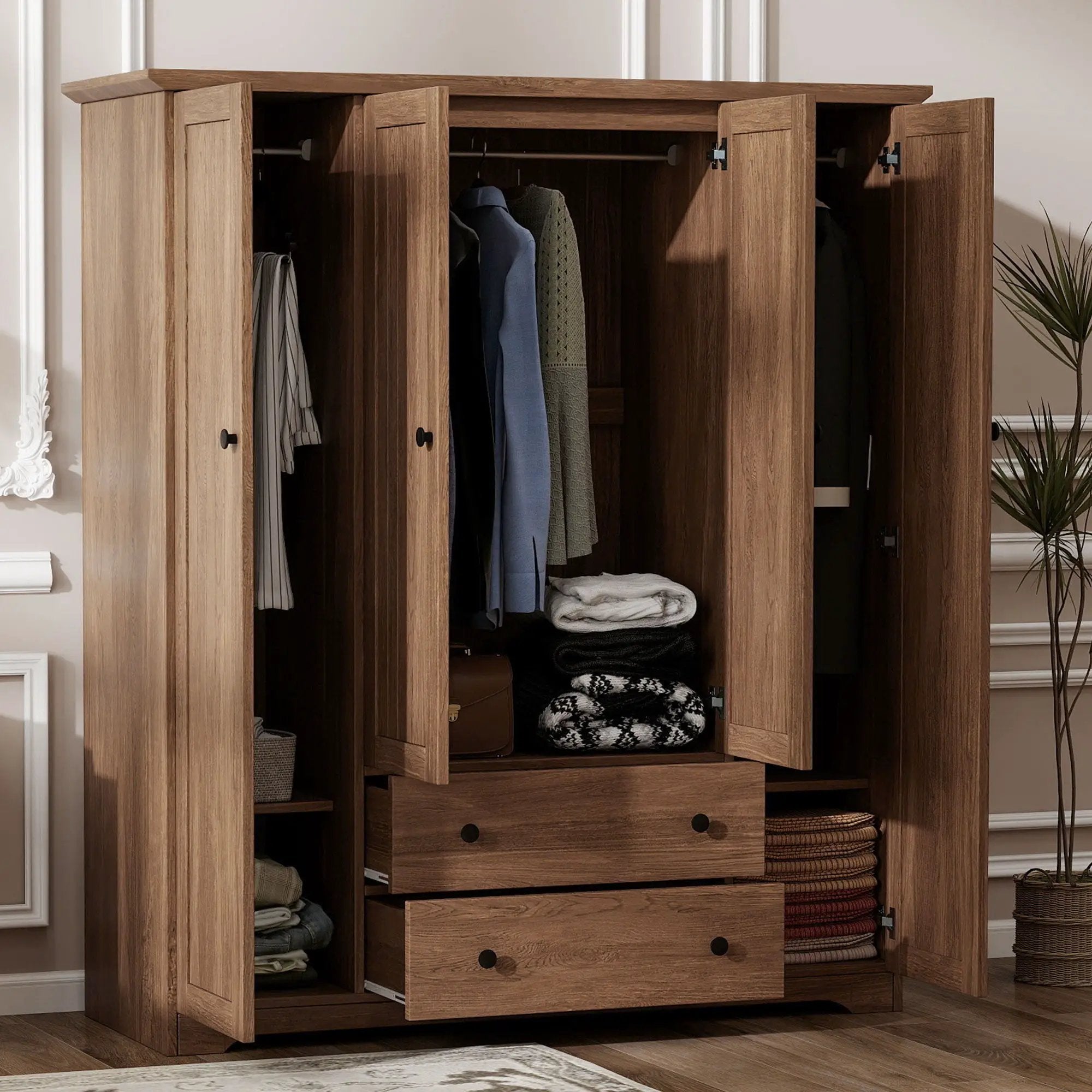 4 Door Wardrobe Armoire With 2 Drawers by Unique Piece Furniture