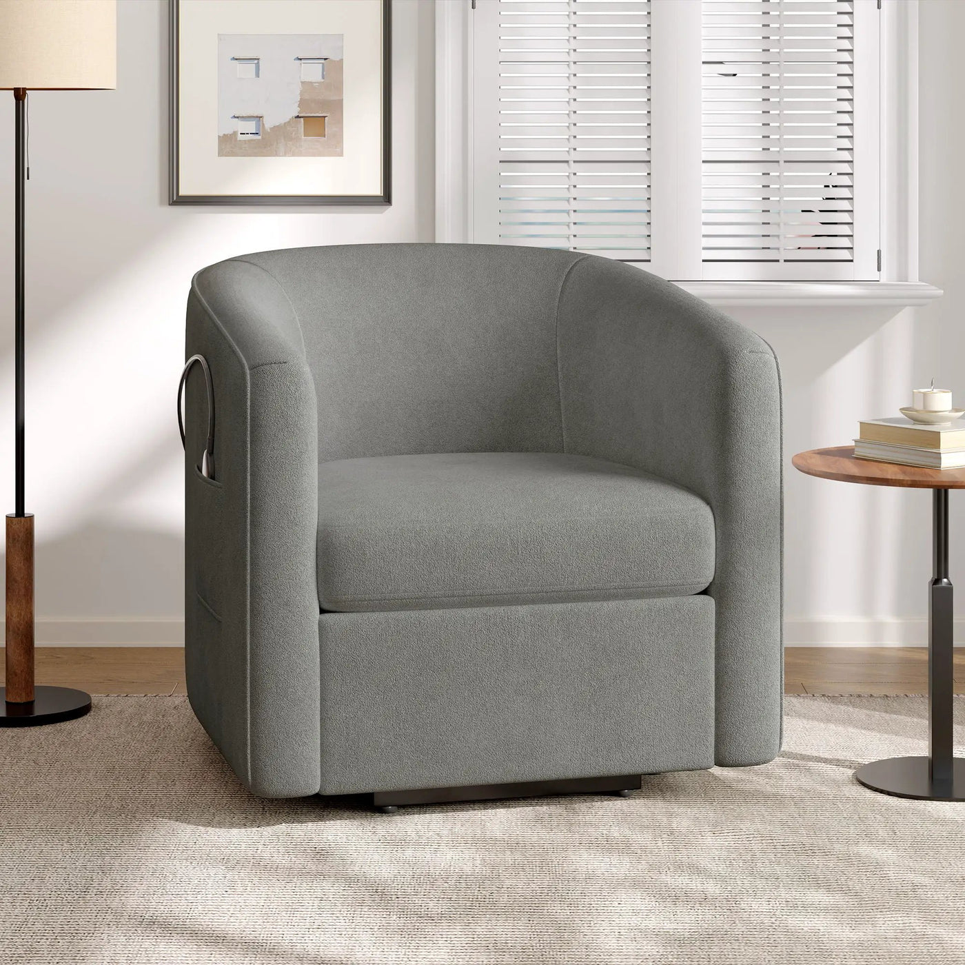 Power Lift Recliner Barrel Shape Reclining Chair With Footrest And Side Pocket by Unique Piece Furniture