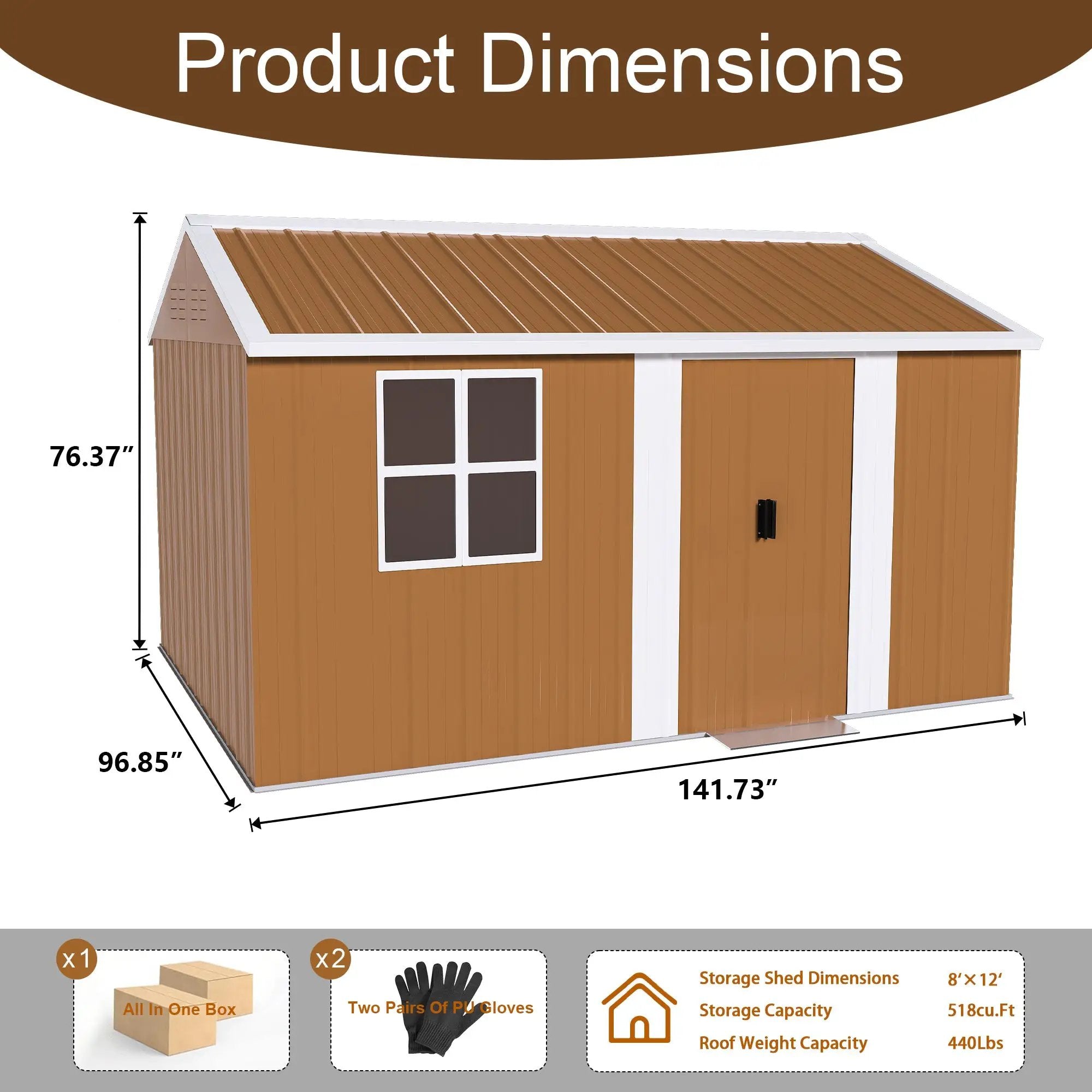 12x8 FT Heavy-Duty Metal Storage Shed by HouseOfZazla