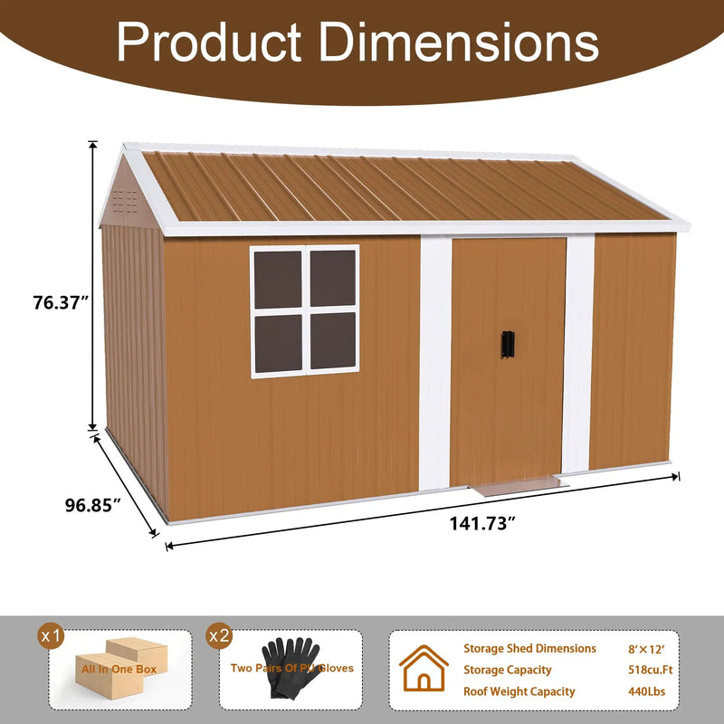 12x8 FT Heavy-Duty Metal Storage Shed by HouseOfZazla