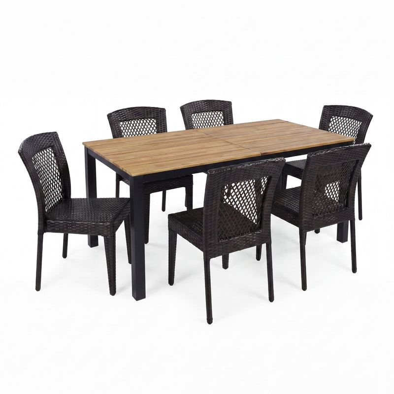 7 Piece Outdoor Dining Set with Table and 6 Chairs - Brown Multi by HouseOfZazla