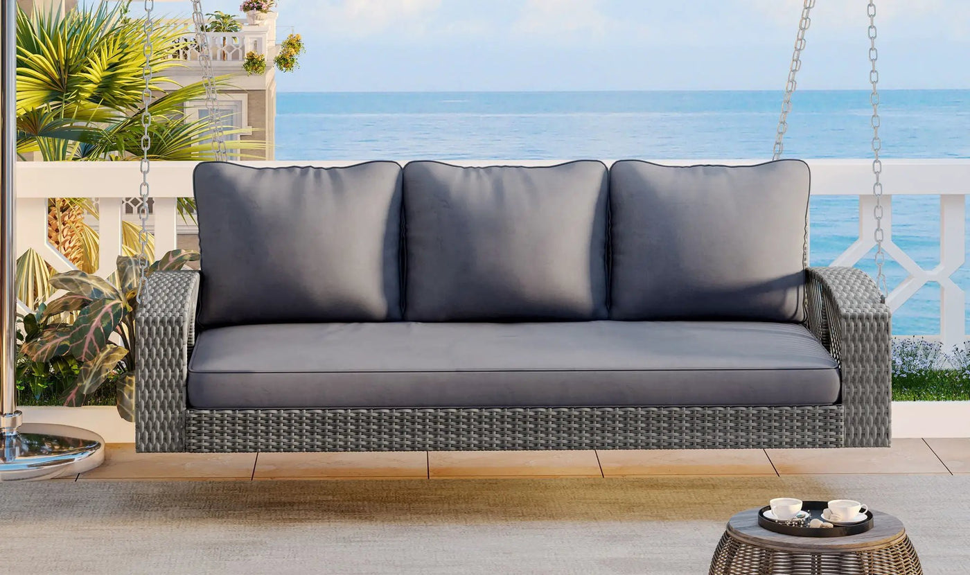 3 Person Large Patio Swing Bench With Cushions For Backyard by HouseOfZazla