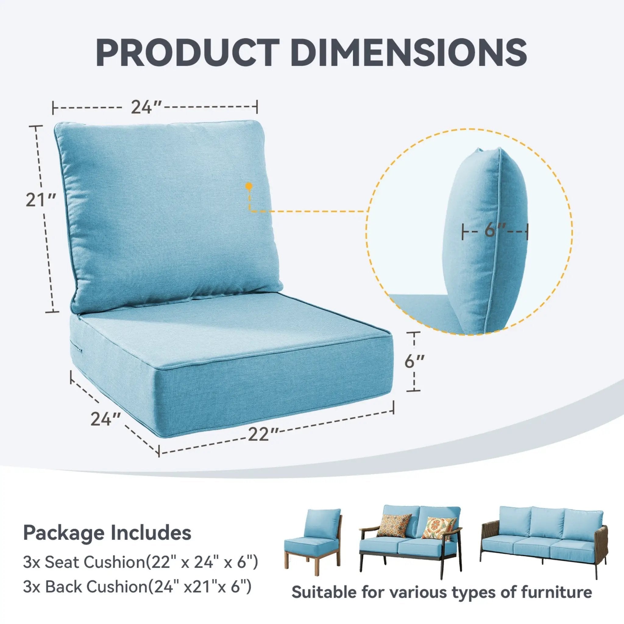 6" Thicker Outdoor Chair Cushion Set by HouseOfZazla