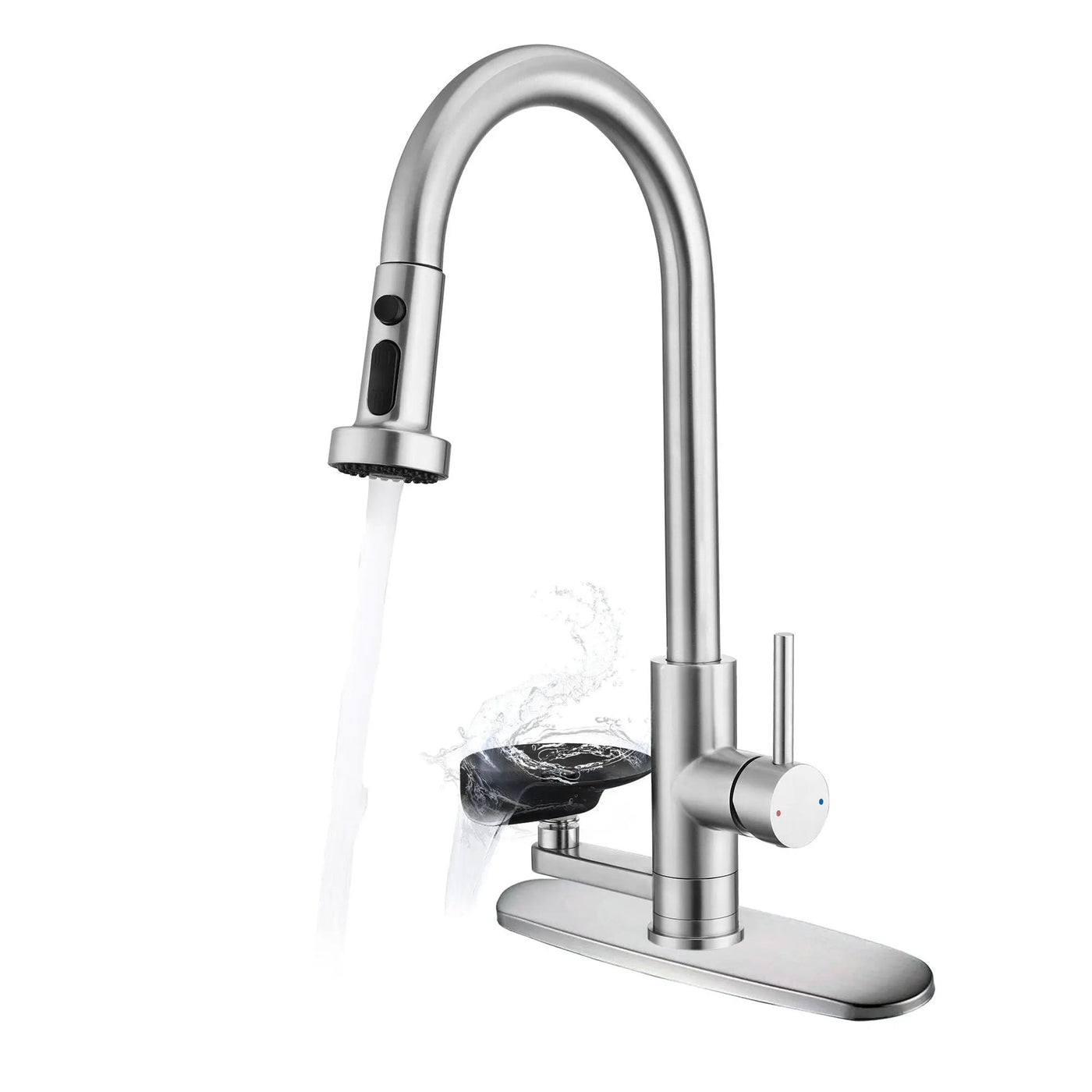 3 In 1 Kitchen Faucet With Press Type Glass Rinser, High Arc Pull Down Sprayer by HouseOfZazla