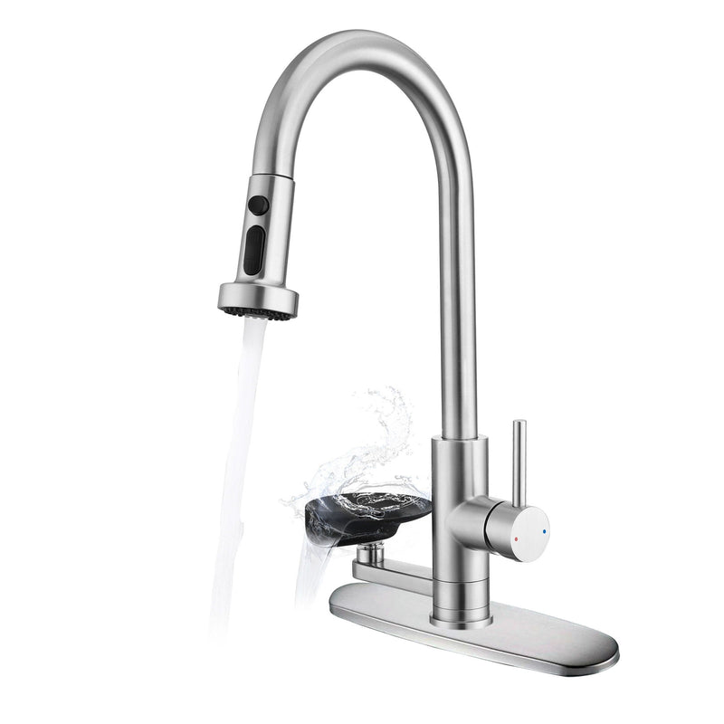 3 In 1 Kitchen Faucet With Press Type Glass Rinser, High Arc Pull Down Sprayer by HouseOfZazla