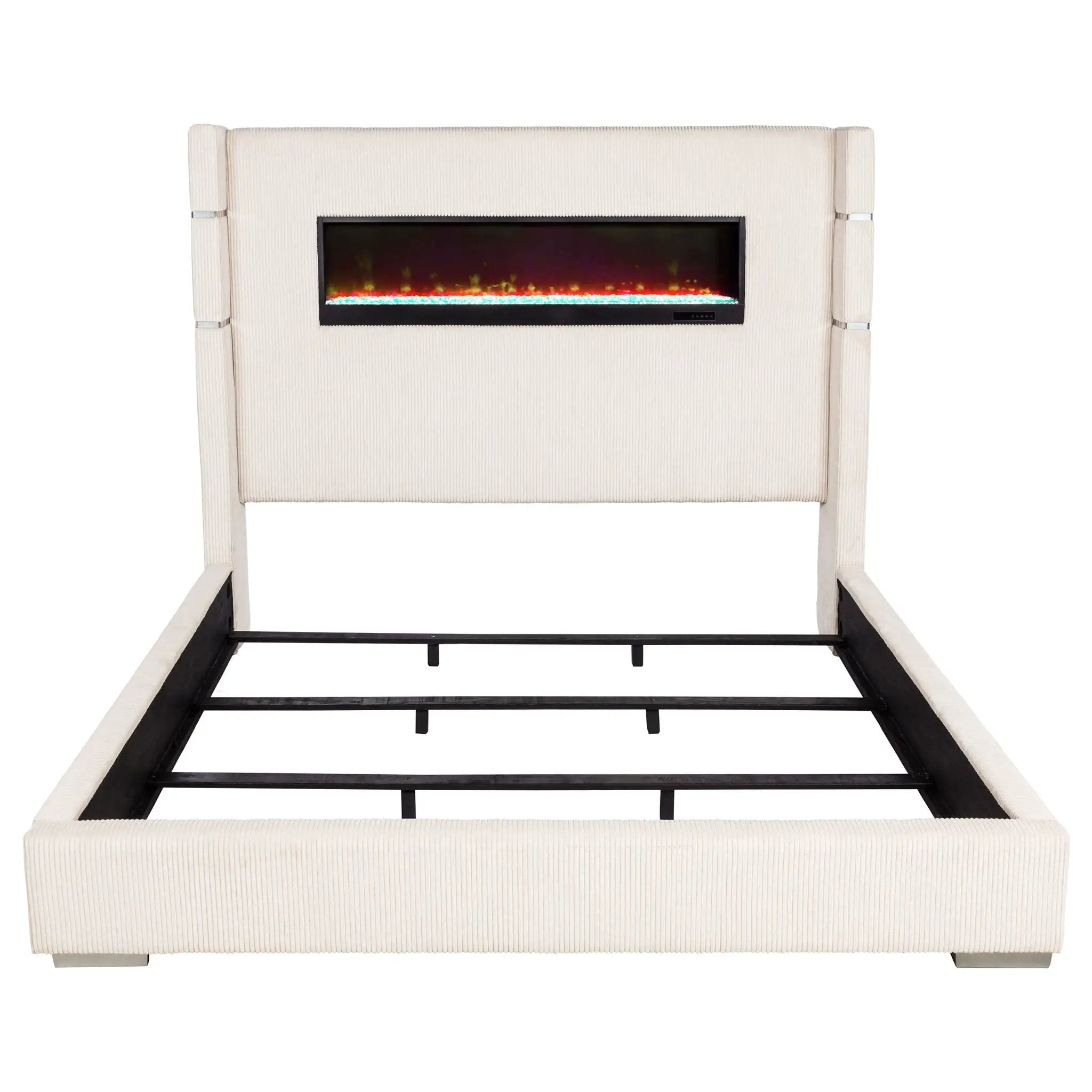 Tisdall Upholstered Eastern King Flame Visualizer Bed Cream by Unique Piece Furniture