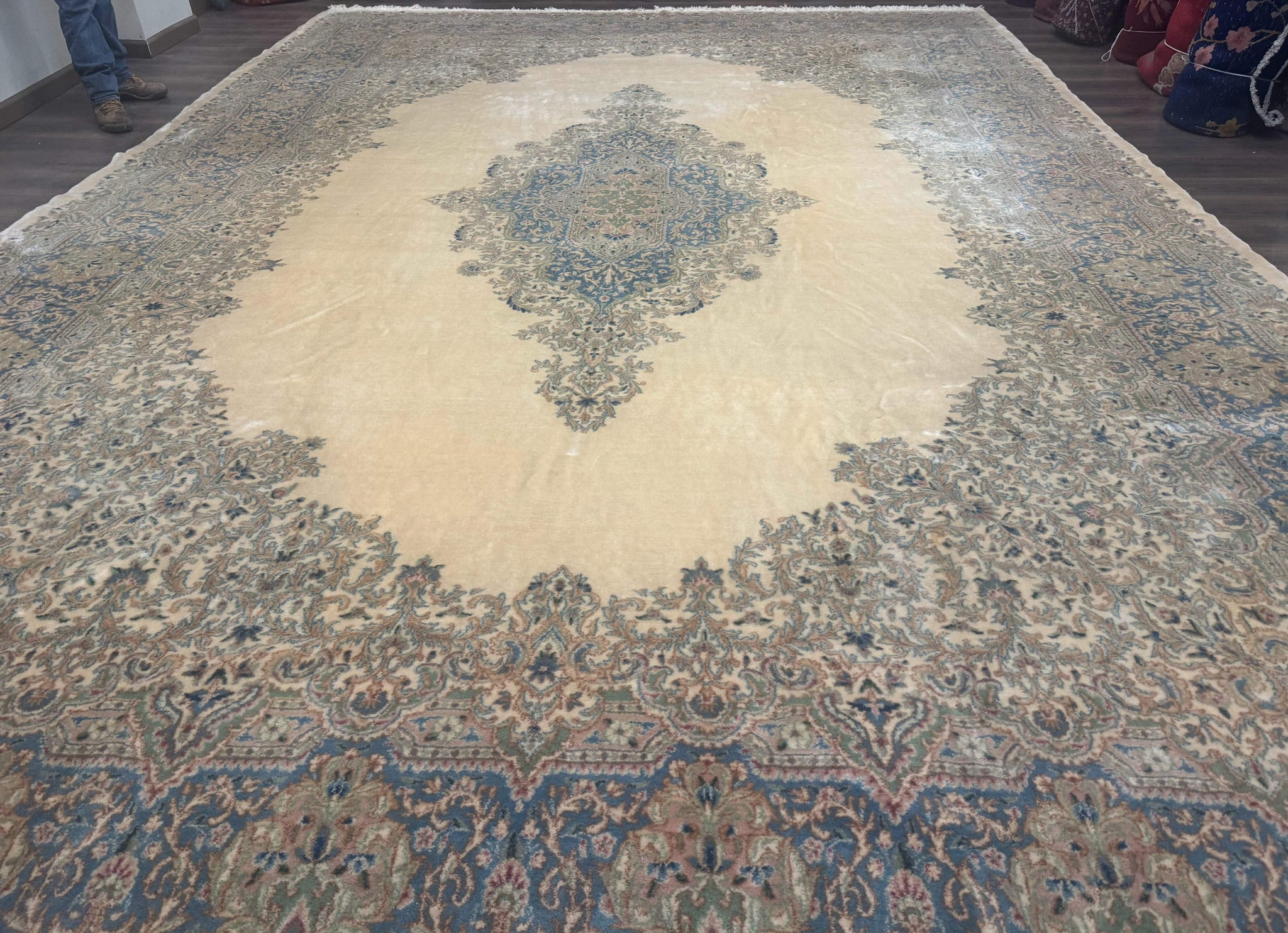 Palace Size Persian Kerman Rug 12x18, Floral Semi Open Field, Signed, Fine 240 KPSI by Jewel Rugs
