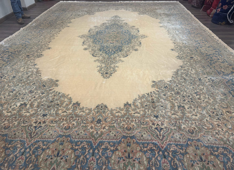 Palace Size Persian Kerman Rug 12x18, Floral Semi Open Field, Signed, Fine 240 KPSI by Jewel Rugs