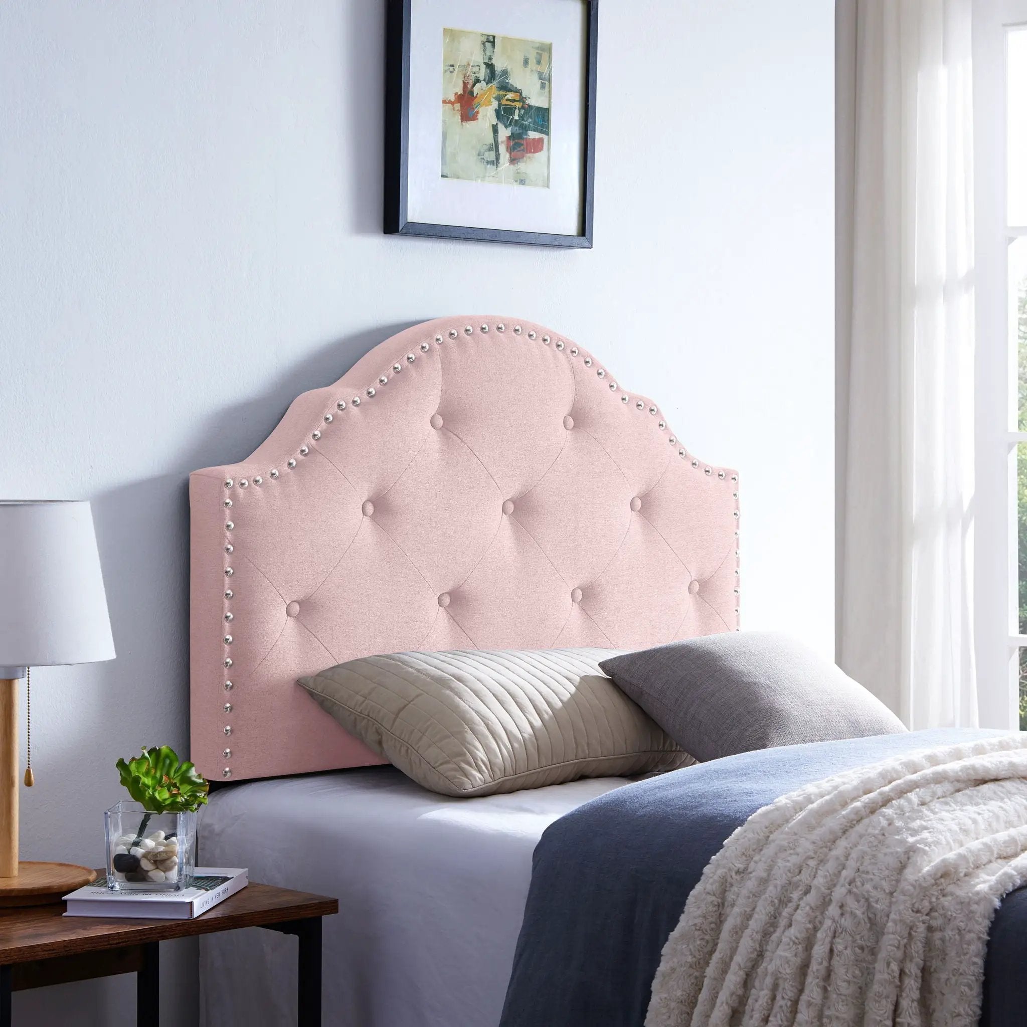 Flanner Contemporary Fabric Upholstered Twin Headboard - Blush by HouseOfZazla