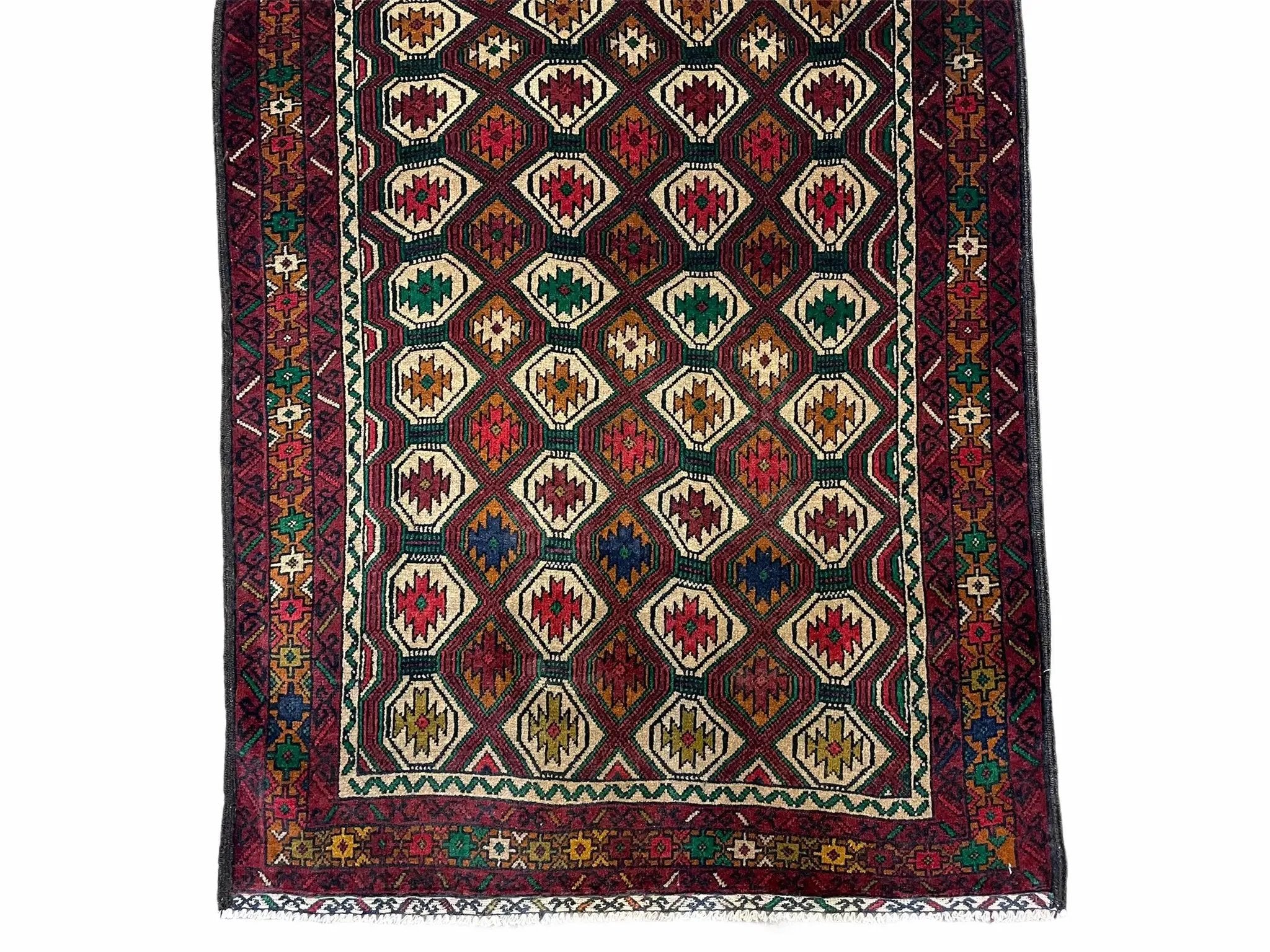 3x5 Vintage Handmade Wool Rug Tribal Turkoman Balouch Prayer Rug Organic Dyes by Jewel Rugs