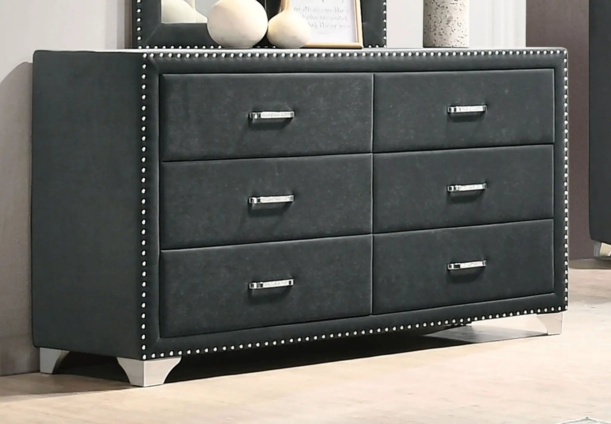 Melody 6-drawer Upholstered Dresser Grey by Unique Piece Furniture