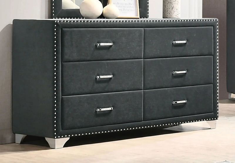 Melody 6-drawer Upholstered Dresser Grey by Unique Piece Furniture
