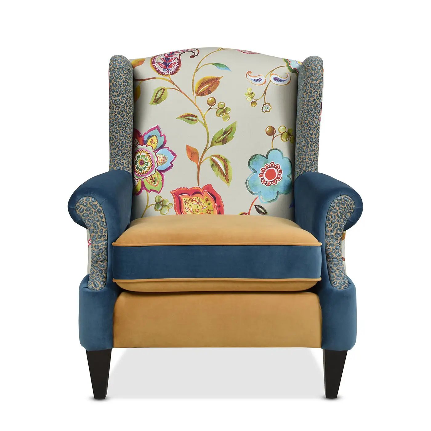 Anya - Boho Chic Wingback Accent Arm Chair - Floral / Leopard / Blue Teal / Yellow Gold by HouseOfZazla