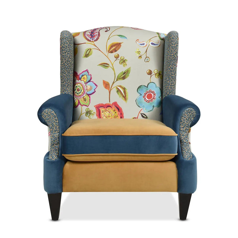Anya - Boho Chic Wingback Accent Arm Chair - Floral / Leopard / Blue Teal / Yellow Gold by HouseOfZazla